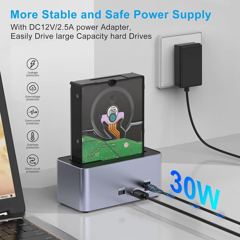 Godo SAS/SATA Hard Drive Docking Station Adapter, 2.5/3.5 inch USB 3.0 External SAS Enclosure, HDD SSD Converter with 12V/2.5A Power Adapter 20TB 10Gbps Tool Free… - Image 5